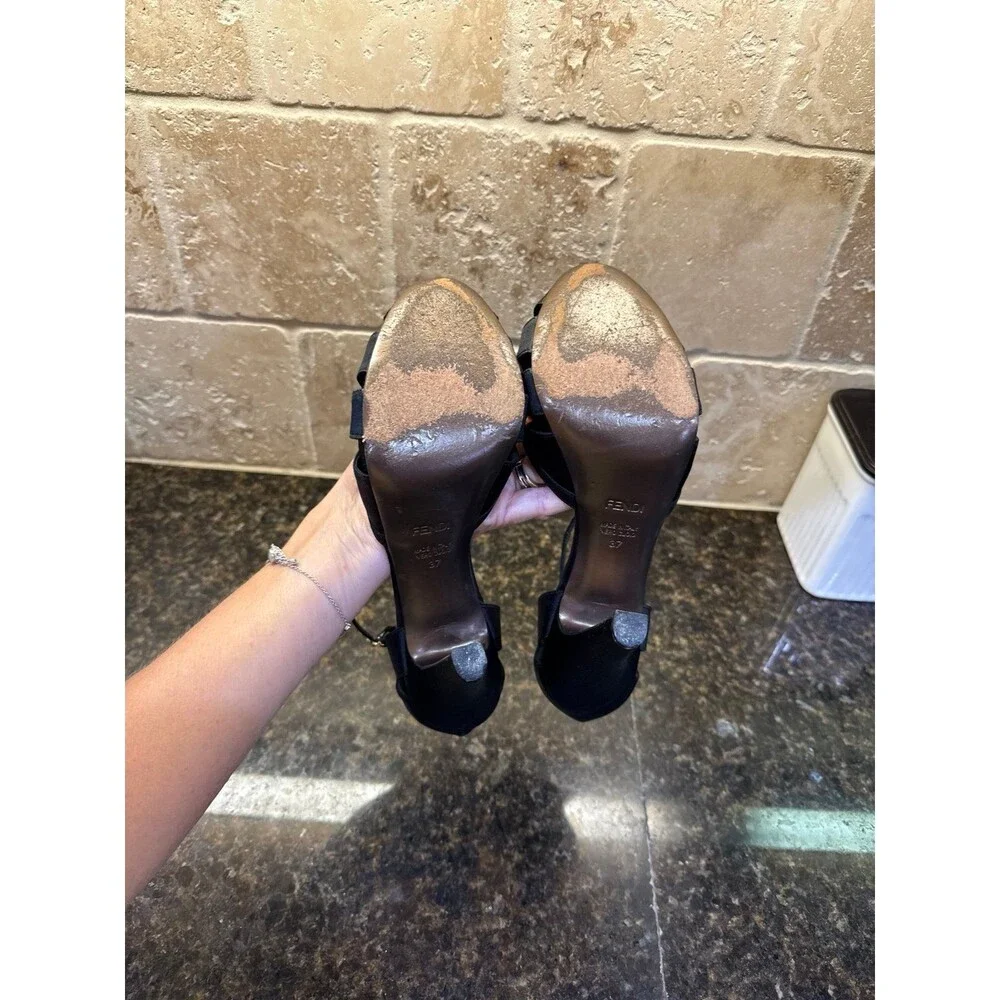 Vintage Fendi Black Satin Sandals Size 37 EU 6 1/2 US GUC - Picture 6 of 12